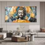 Abstract Buddha Face Portrait Premium Acrylic Horizontal Wall Art