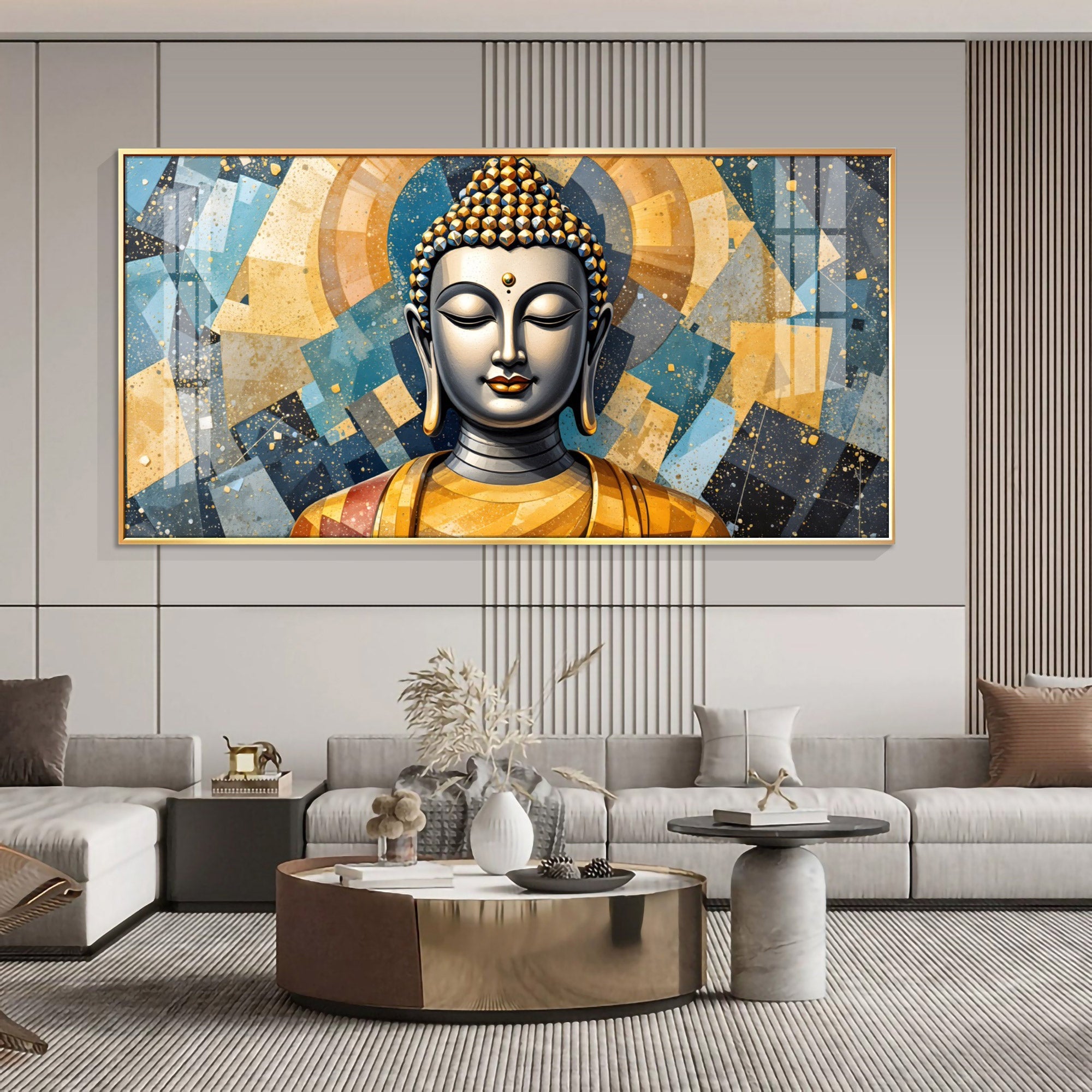 Abstract Buddha Face Portrait Premium Acrylic Horizontal Wall Art