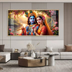 Radha With Krishna Playing Flute Premium Acrylic Horizontal Wall Art