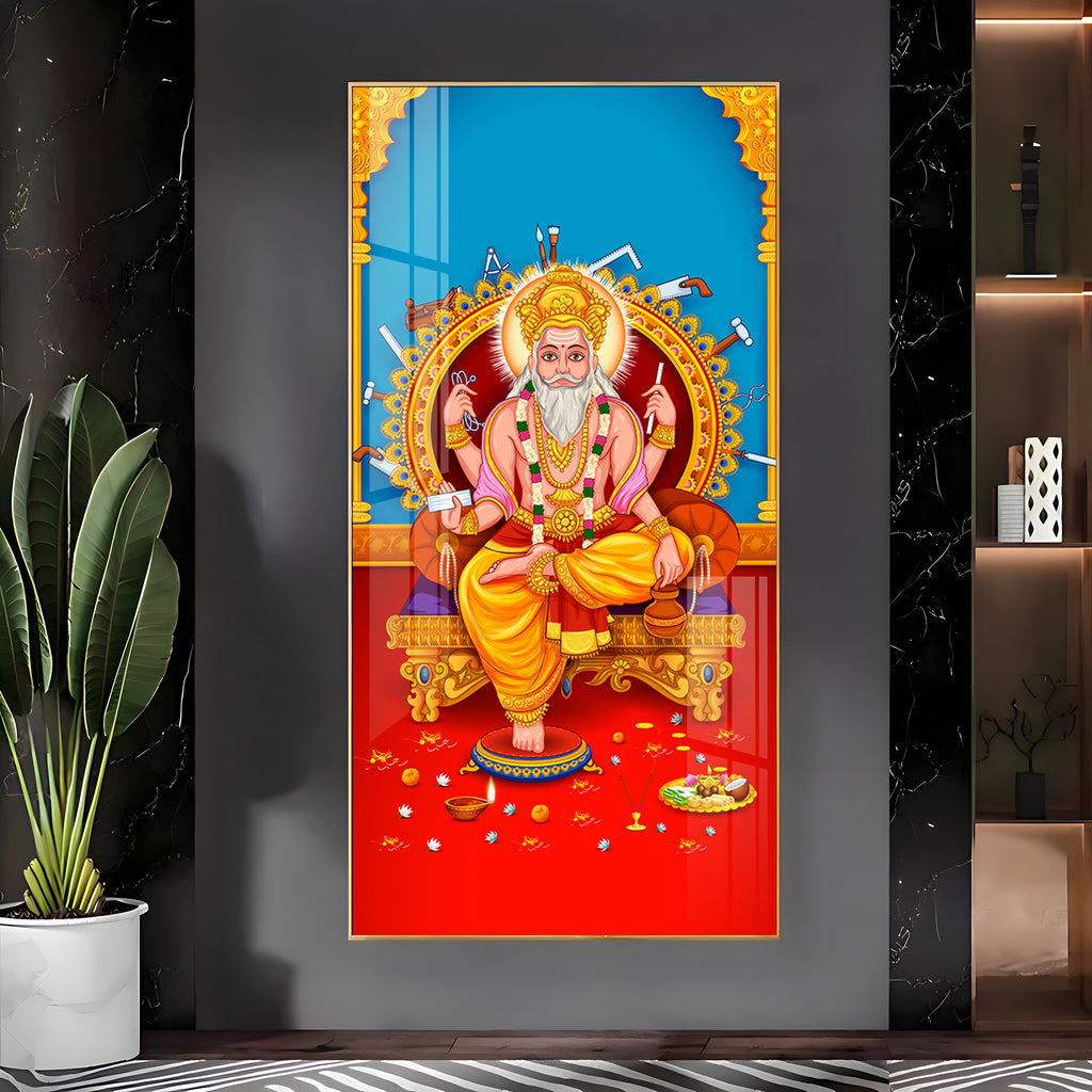Lord Vishwakarma Premium Acrylic Vertical Wall Art