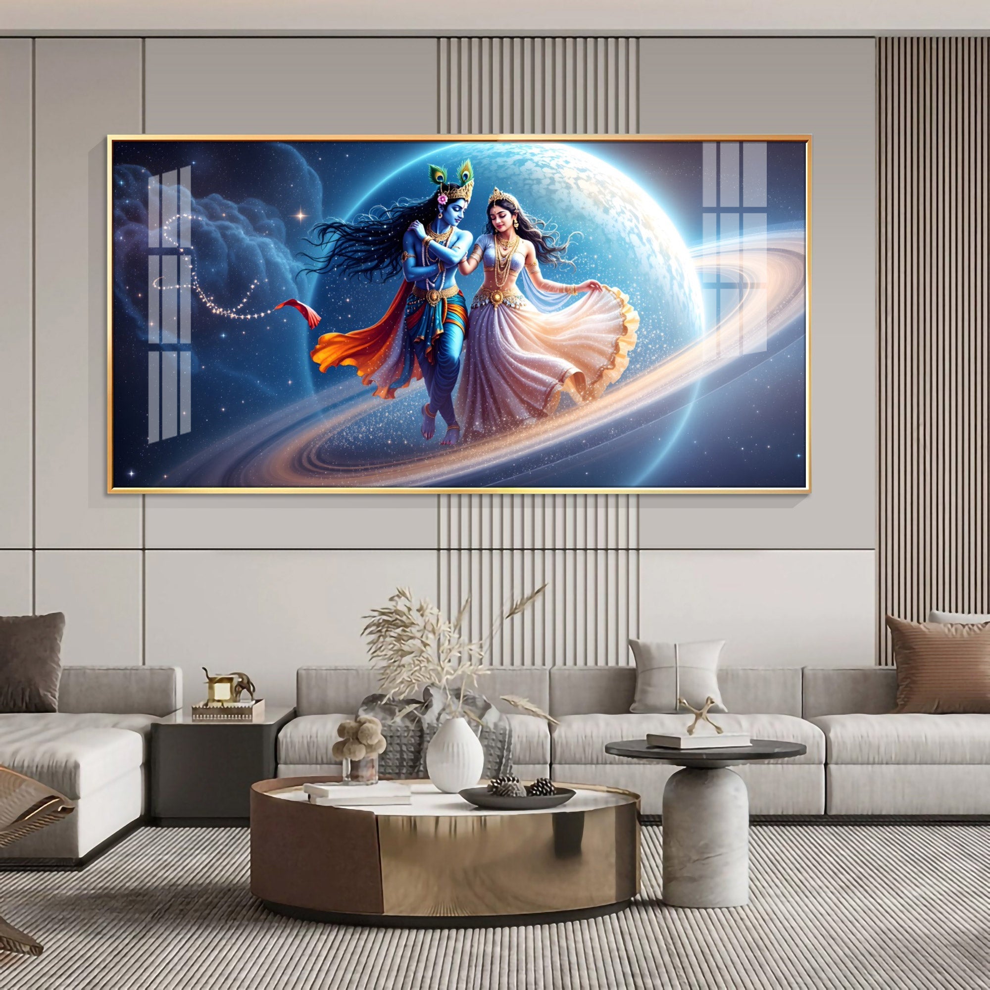 Divine Dance Of Shri Krishna And Radha Premium Acrylic Horizontal Wall Art