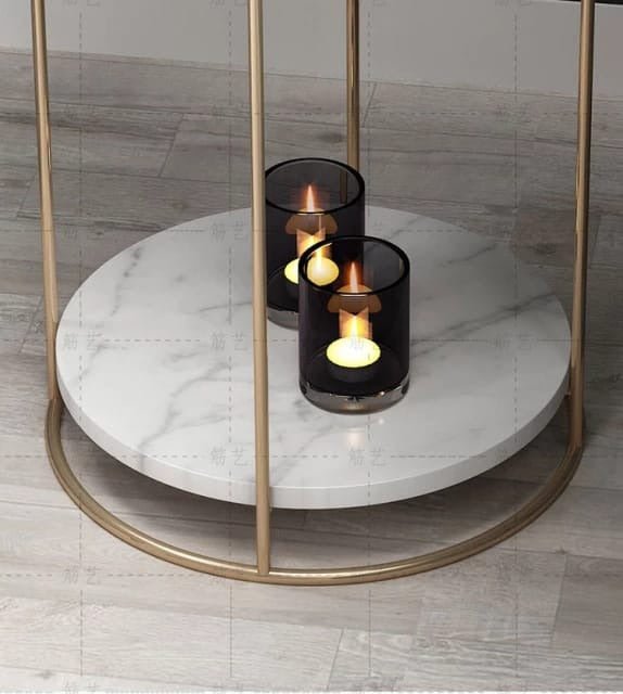 2 Tiered with Gold End Faux Marble Side Table - Decor Smart