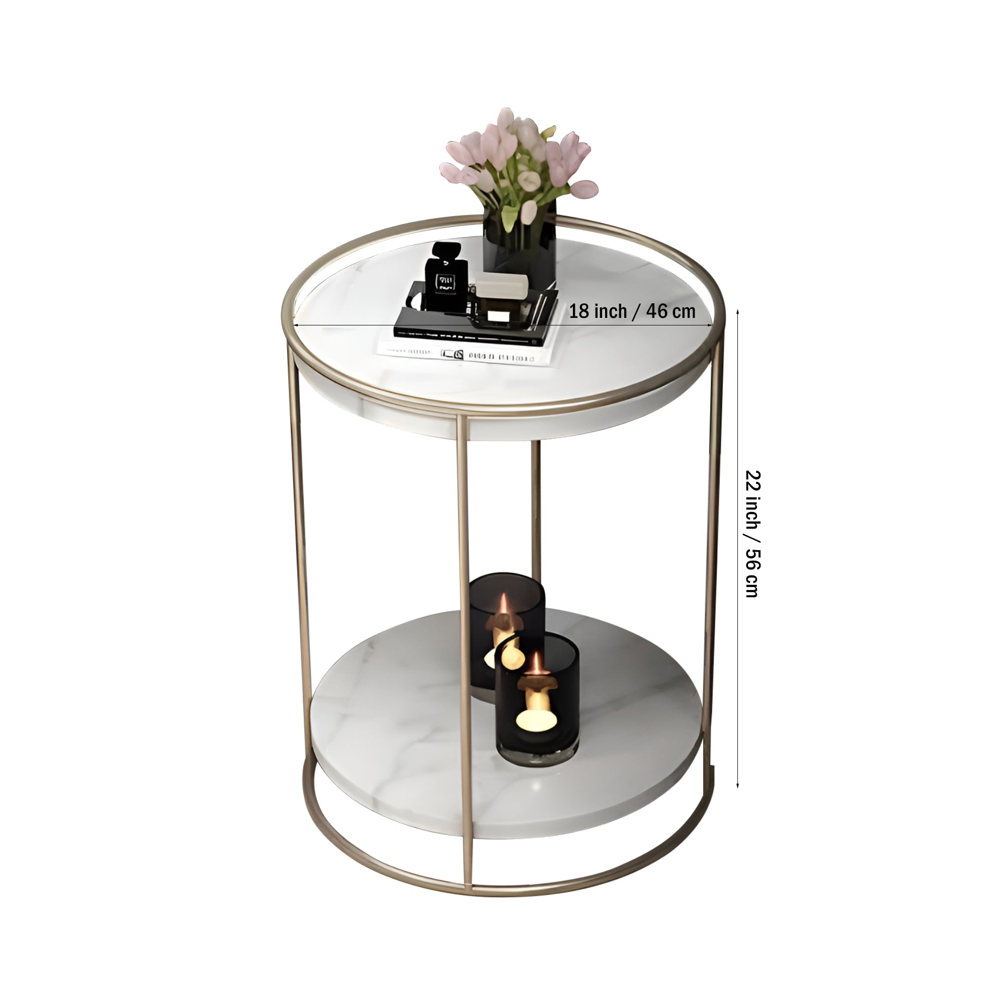 2 Tiered with Gold End Faux Marble Side Table - Decor Smart