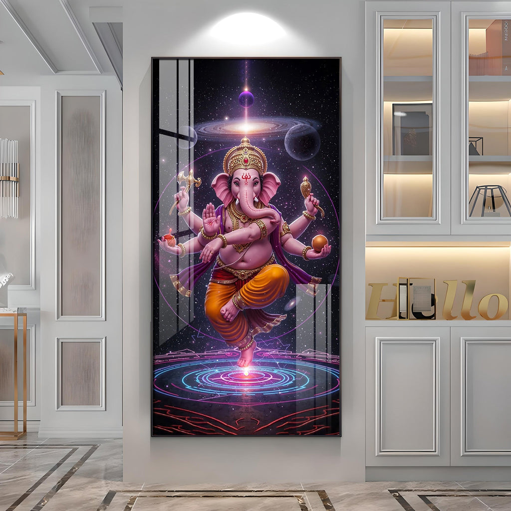 Ganesha's Celestial Embrace Premium Acrylic Vertical Wall Art