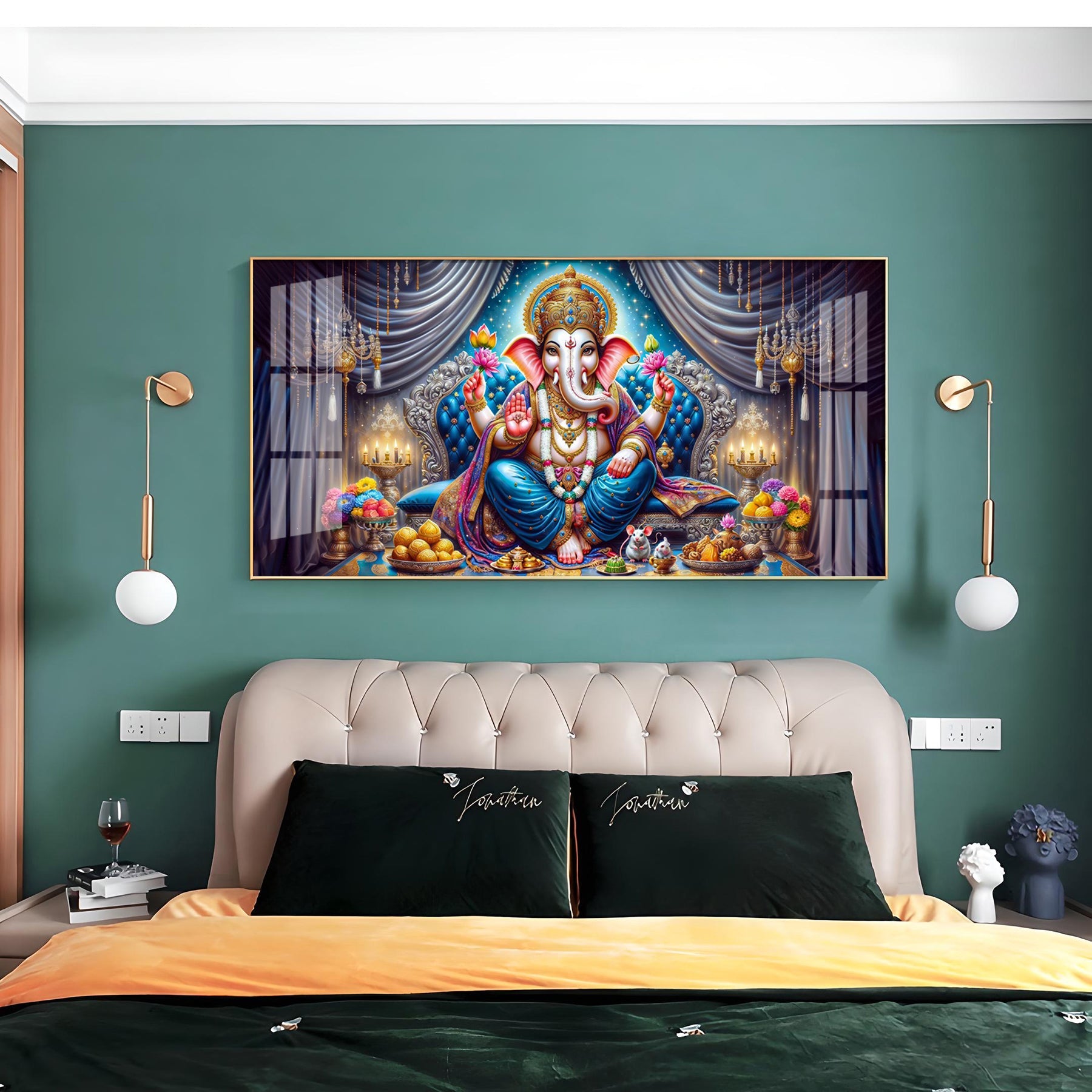 Lord Ganesha With Laddu Premium Acrylic Horizontal Wall Art