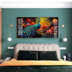 Surreal Peacock With Red Blossom Premium Acrylic Horizontal Wall Art