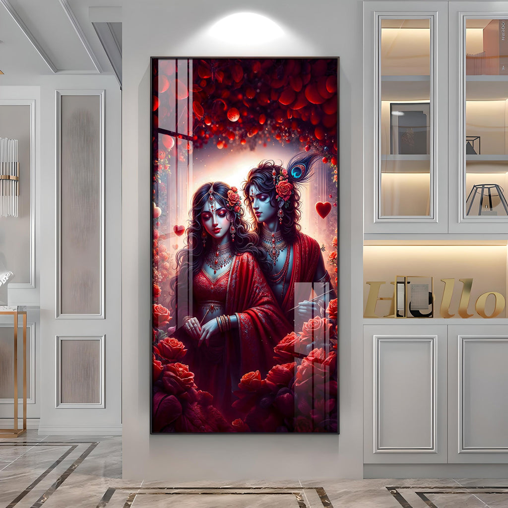 Krishna & Radha Affection Premium Acrylic Vertical Wall Art