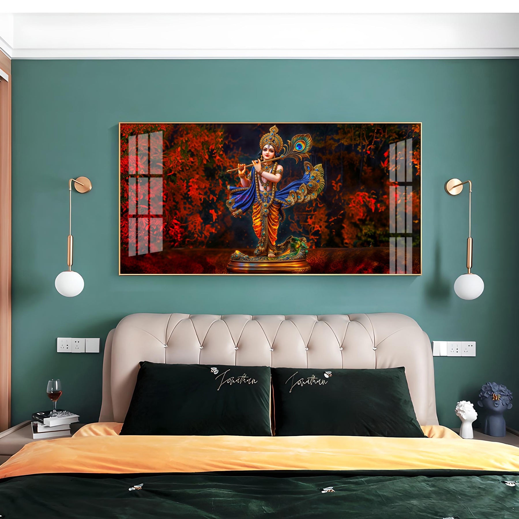 Little Keshava With Flute Premium Acrylic Horizontal Wall Art