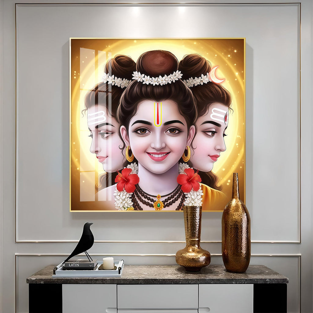 Divine Dattatreya Bhagwan Premium Acrylic Square Wall Art