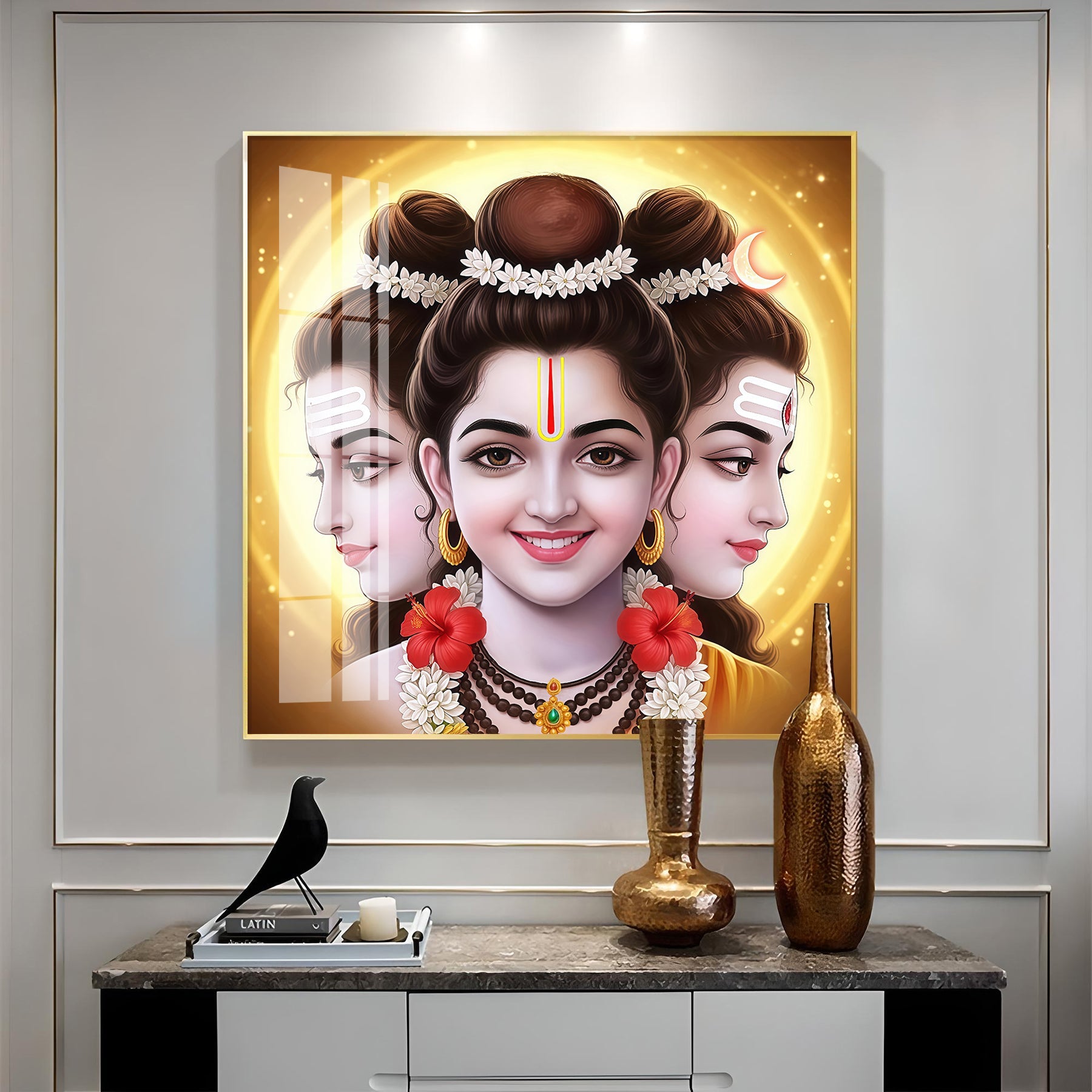 Divine Dattatreya Bhagwan Premium Acrylic Square Wall Art