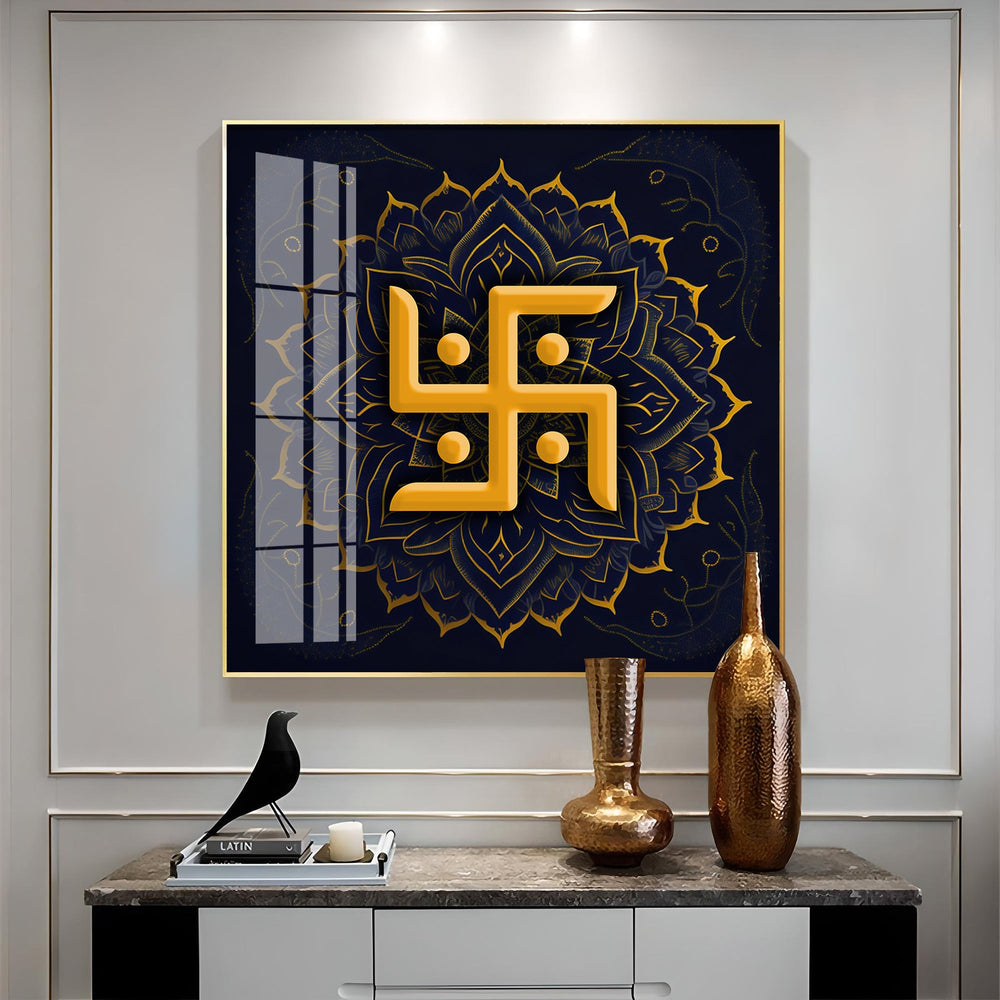 Golden Swastika Character Premium Acrylic Square Wall Art