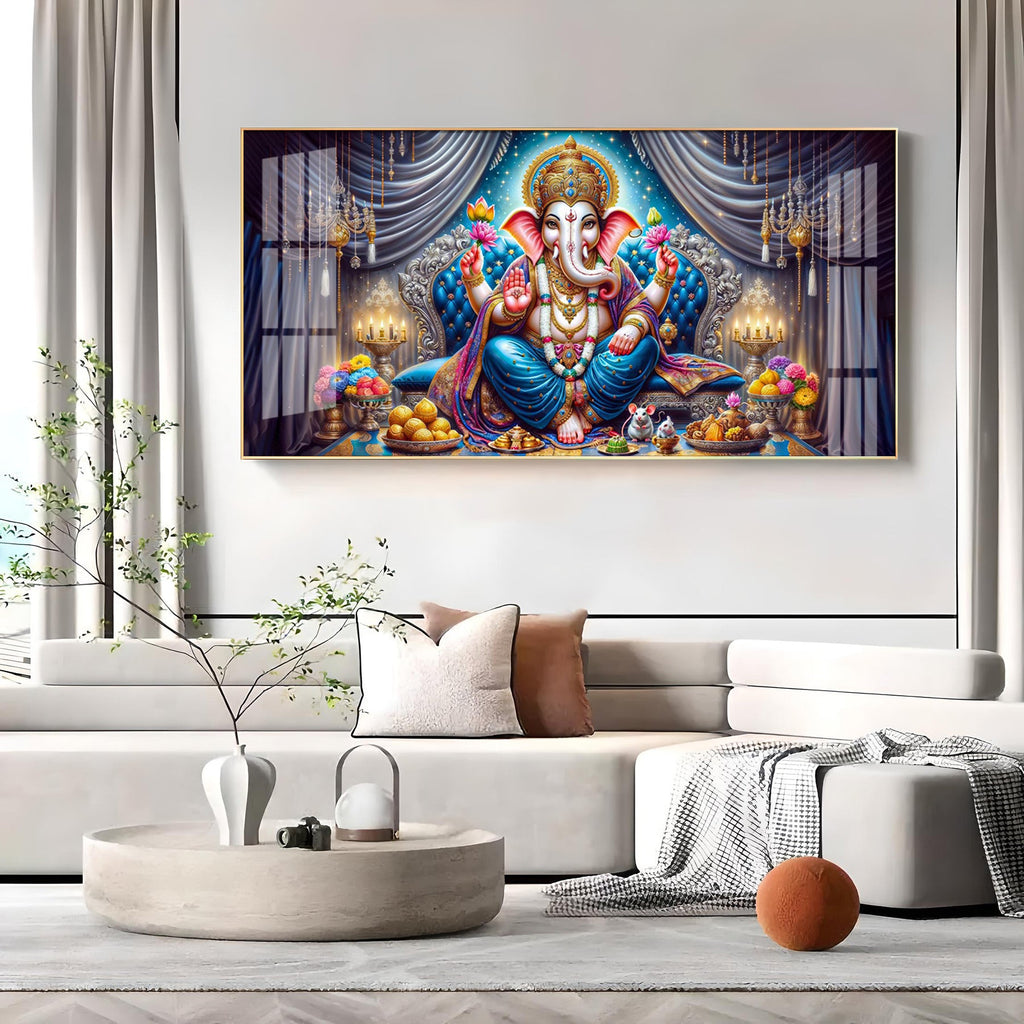 Lord Ganesha With Laddu Premium Acrylic Horizontal Wall Art