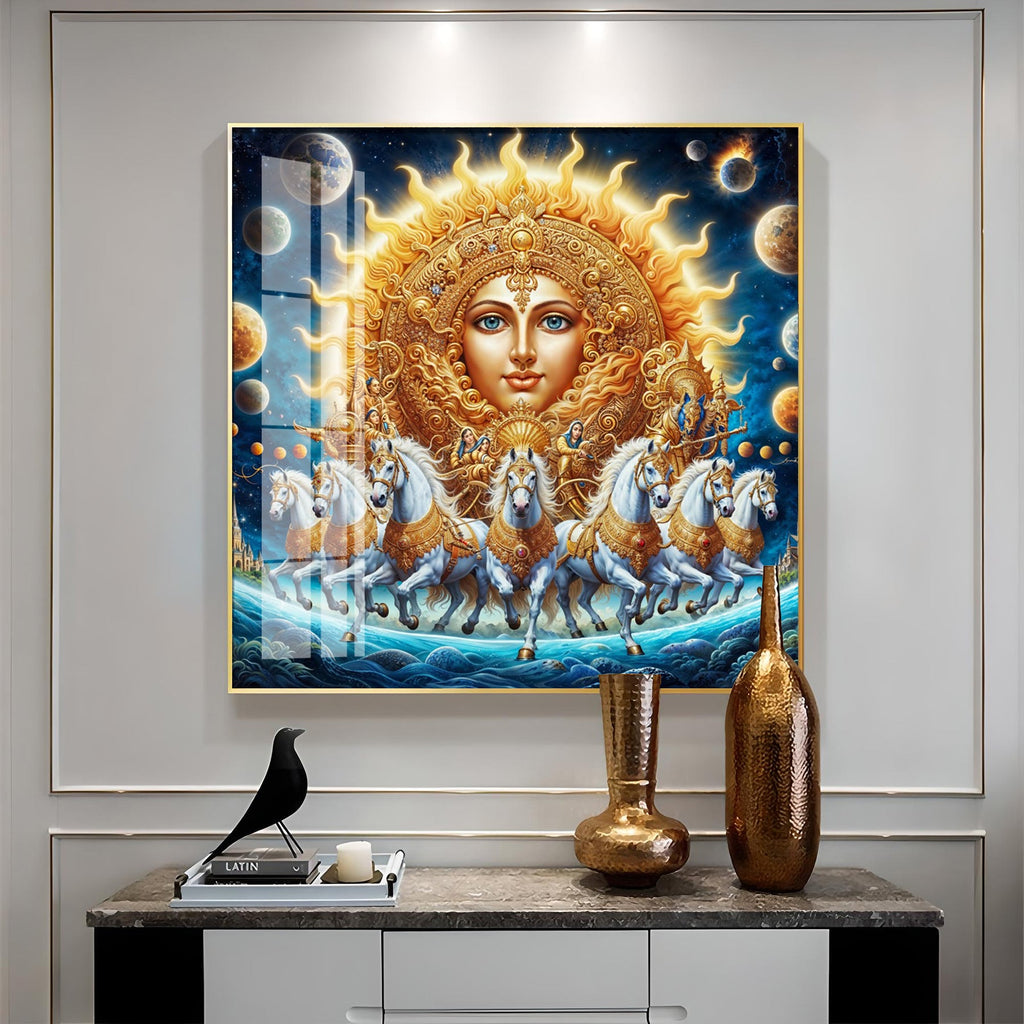 Horses in Bloom Premium Acrylic Square Wall Art