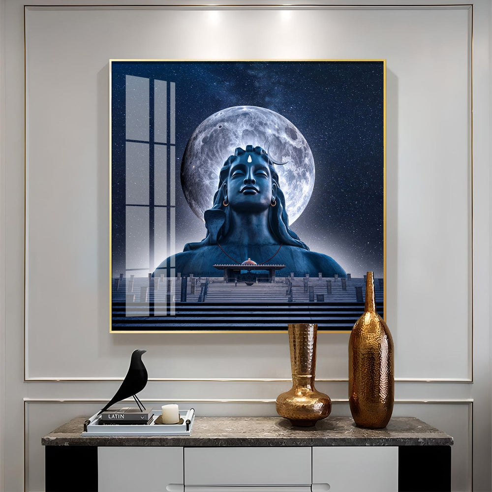 Moon Behind Mahadev Premium Acrylic Square Wall Art