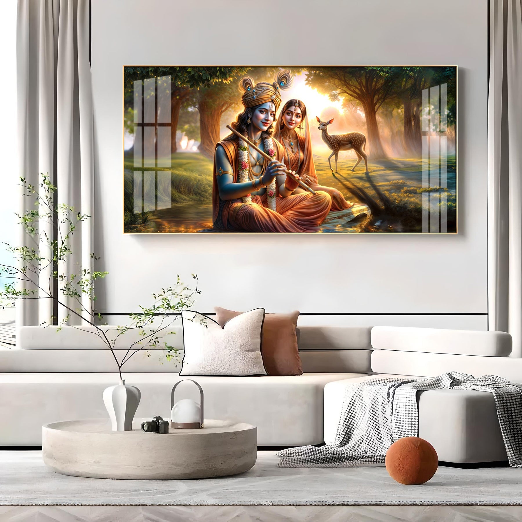 Krishna and Radha Living Portrait Premium Acrylic Horizontal Wall Art