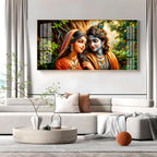 Krishna and Radha in Tranquility Premium Acrylic Horizontal Wall Art