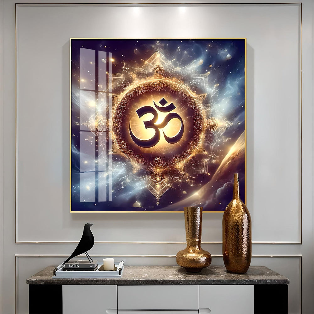 Golden Om Illumination Premium Acrylic Square Wall Art