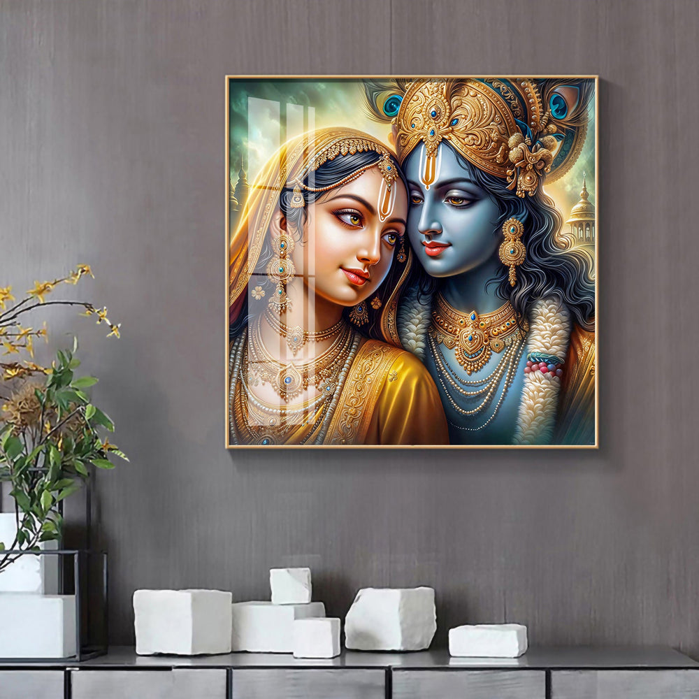 Radha And Krishna Melody Of Heart Premium Acrylic Square Wall Art