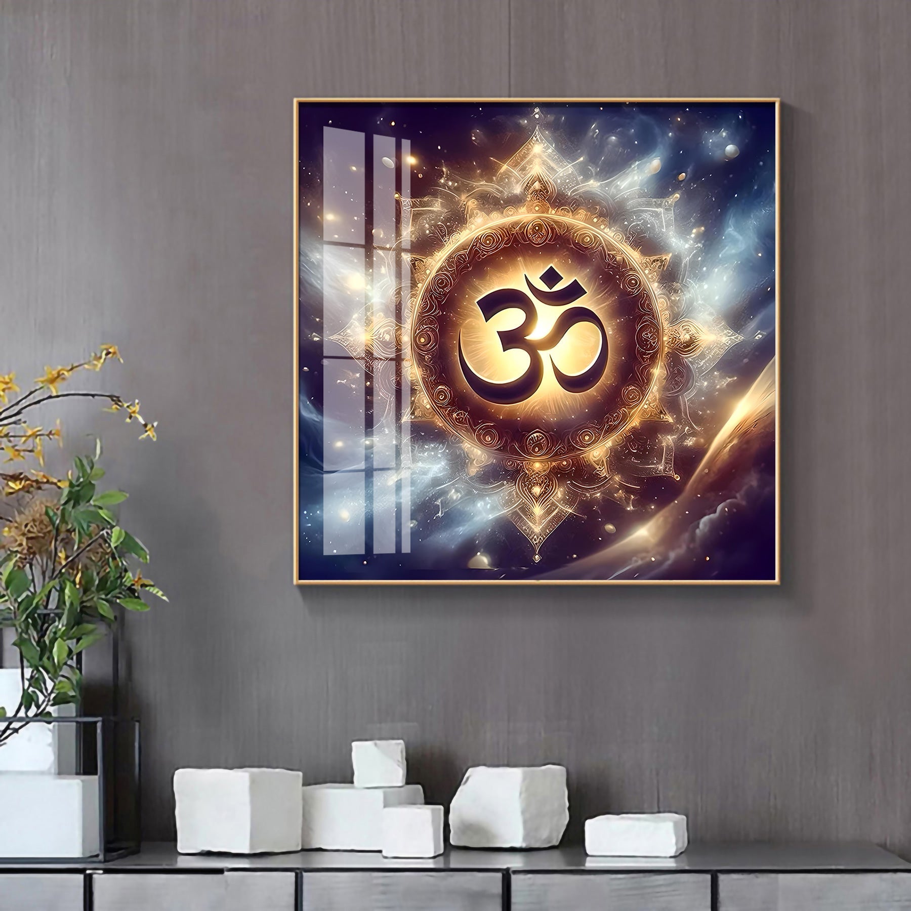 Golden Om Illumination Premium Acrylic Square Wall Art
