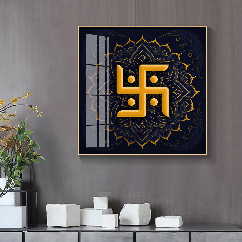 Golden Swastika Character Premium Acrylic Square Wall Art
