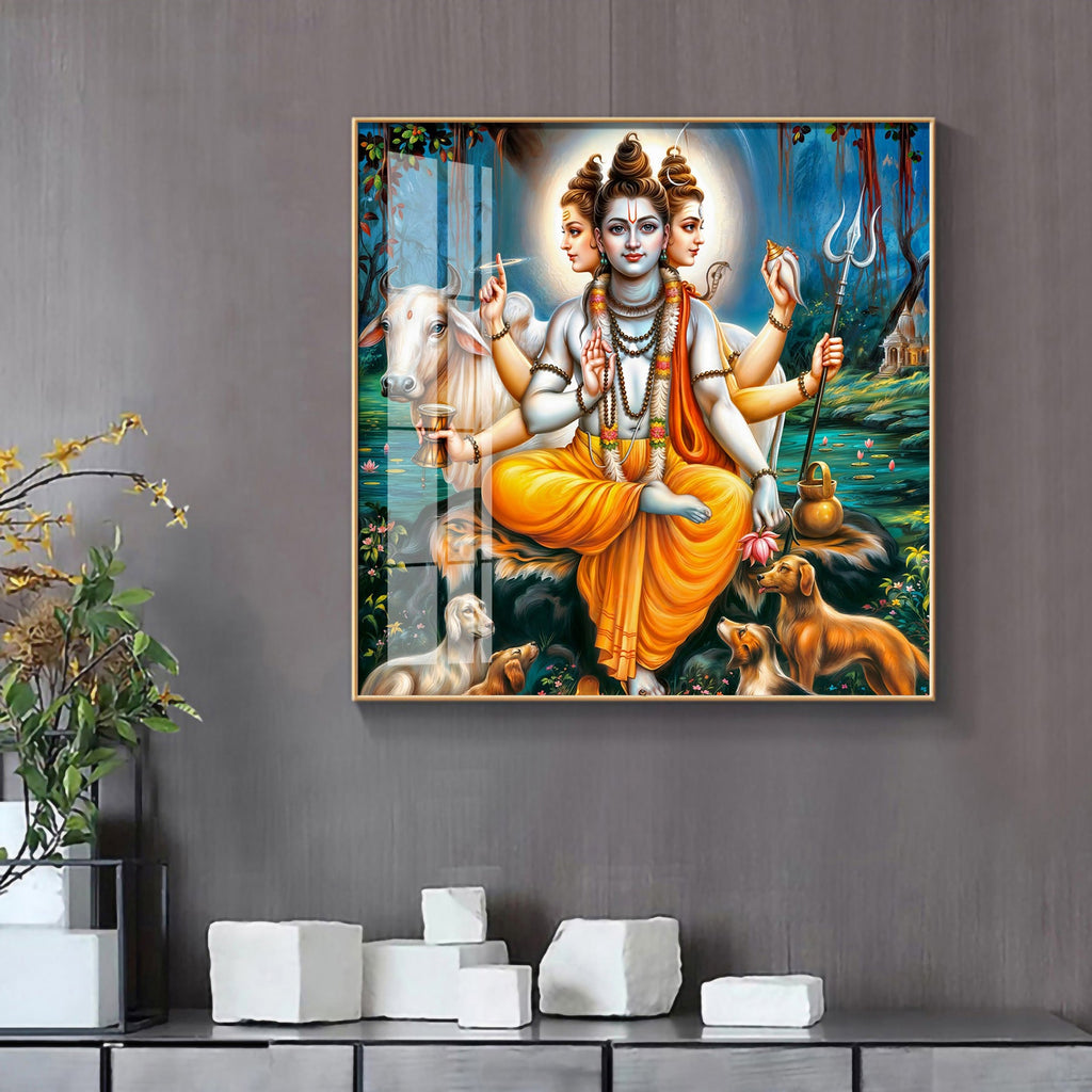 Lord Dattatreya Premium Acrylic Square Wall Art