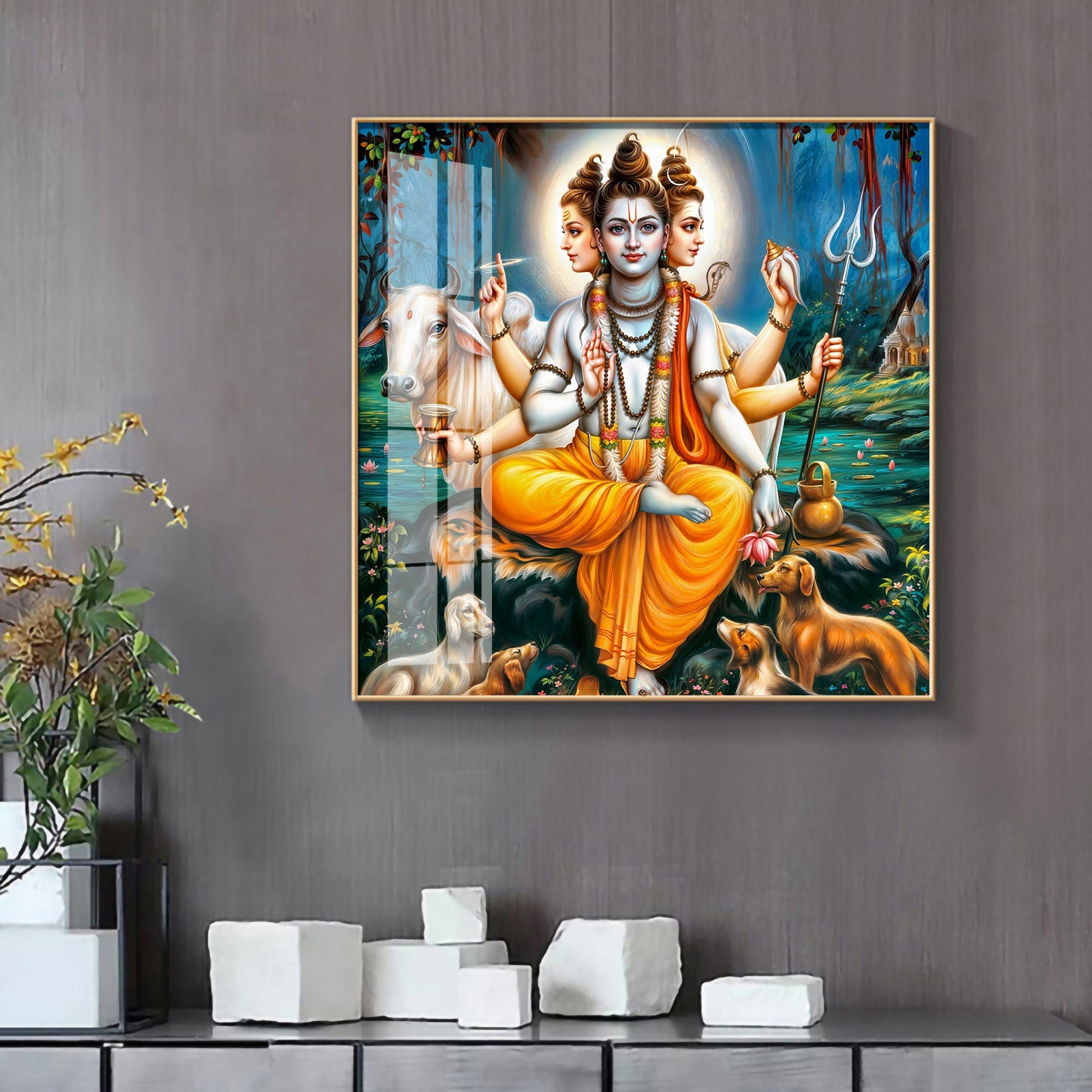 Lord Dattatreya Premium Acrylic Square Wall Art