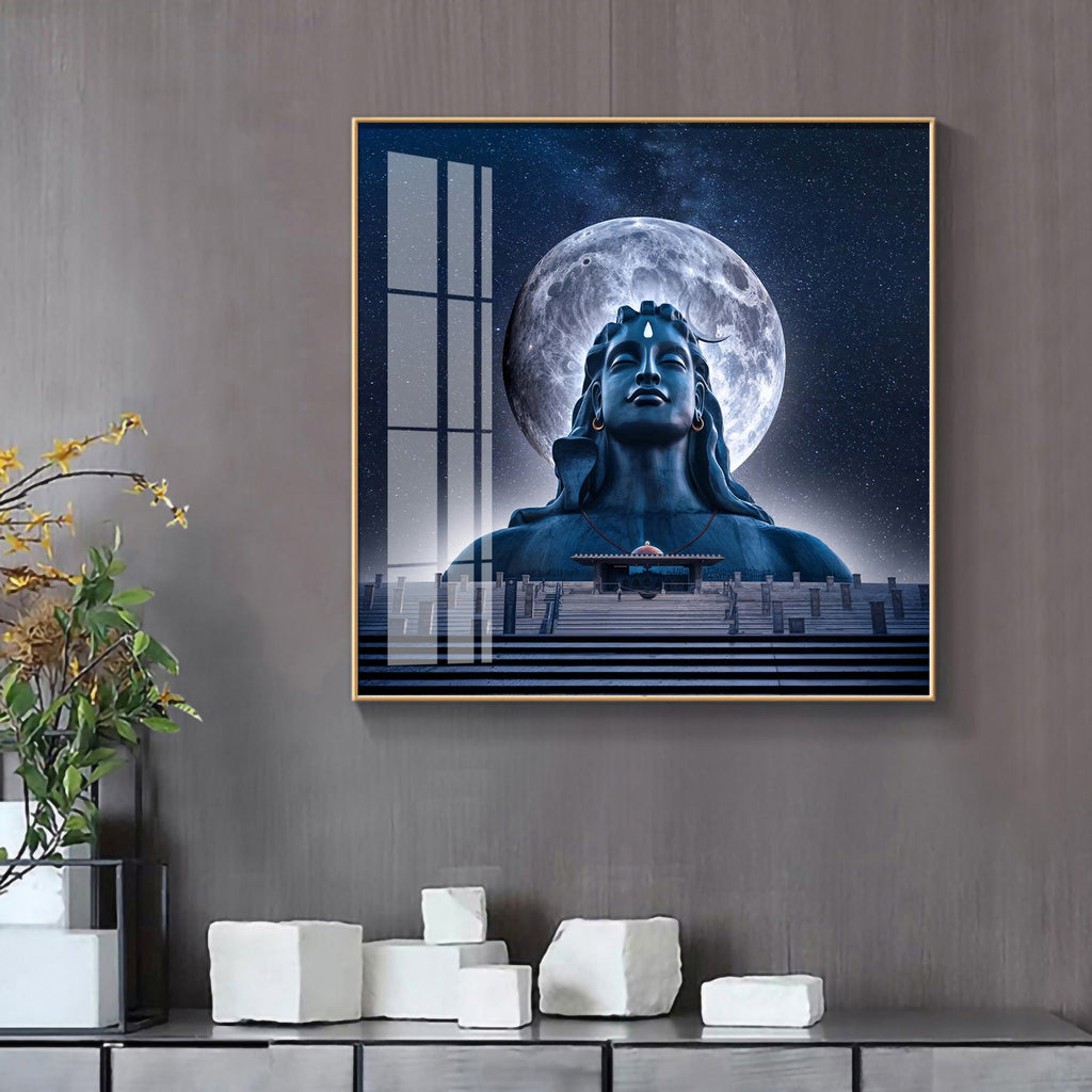 Moon Behind Mahadev Premium Acrylic Square Wall Art