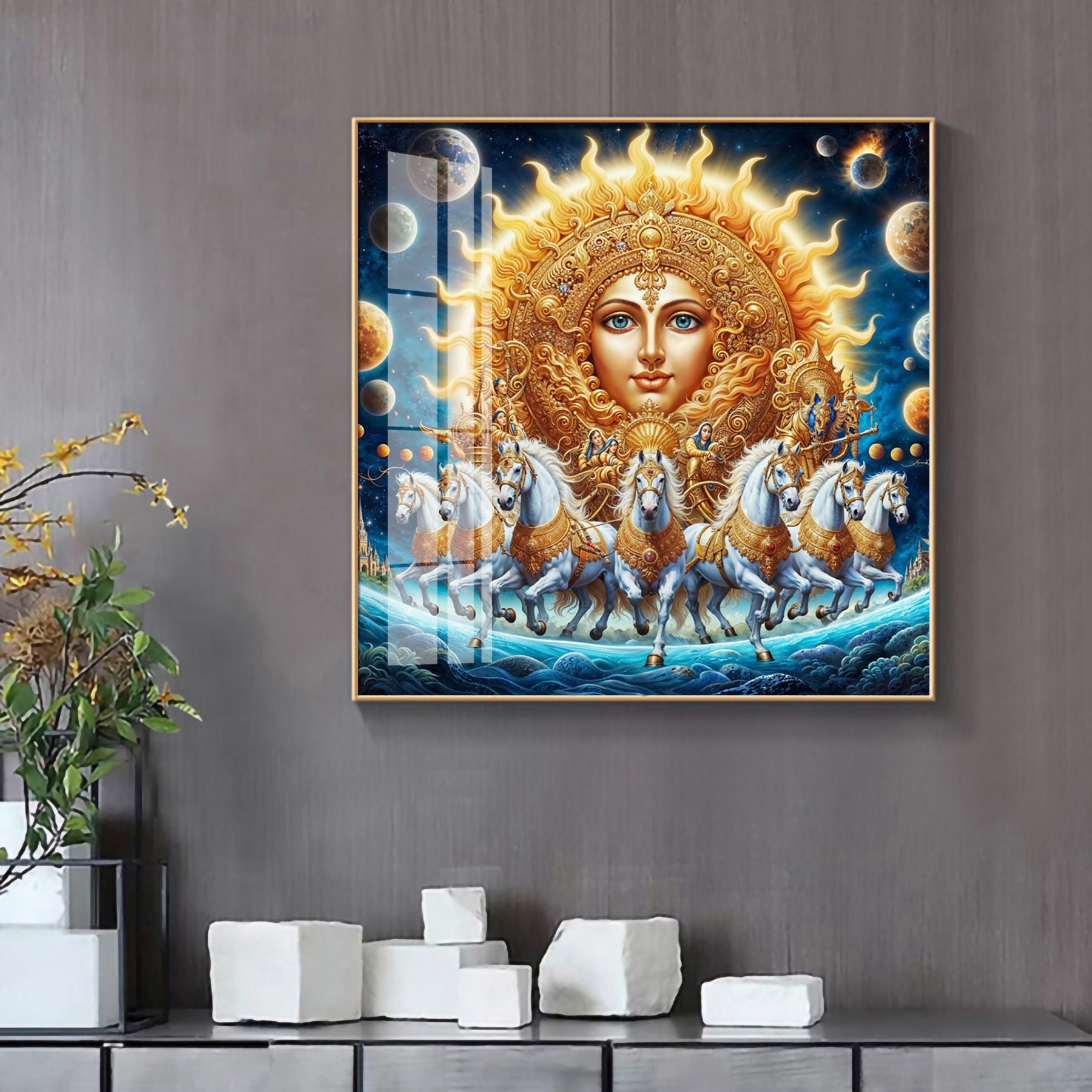 Horses in Bloom Premium Acrylic Square Wall Art