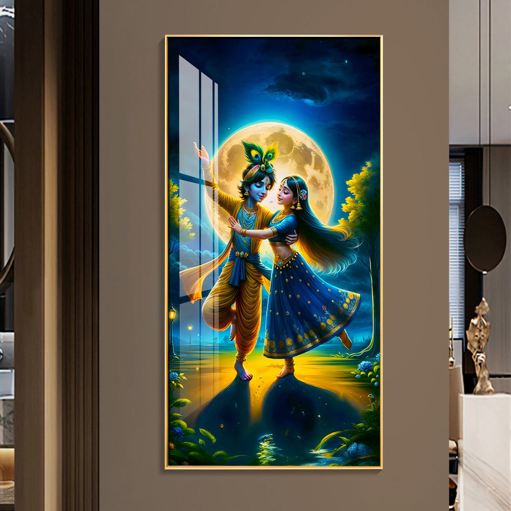 Radha Krishna Dancing Premium Acrylic Vertical Wall Art
