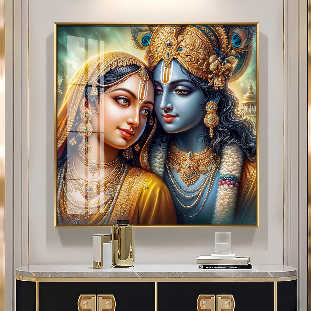 Radha And Krishna Melody Of Heart Premium Acrylic Square Wall Art