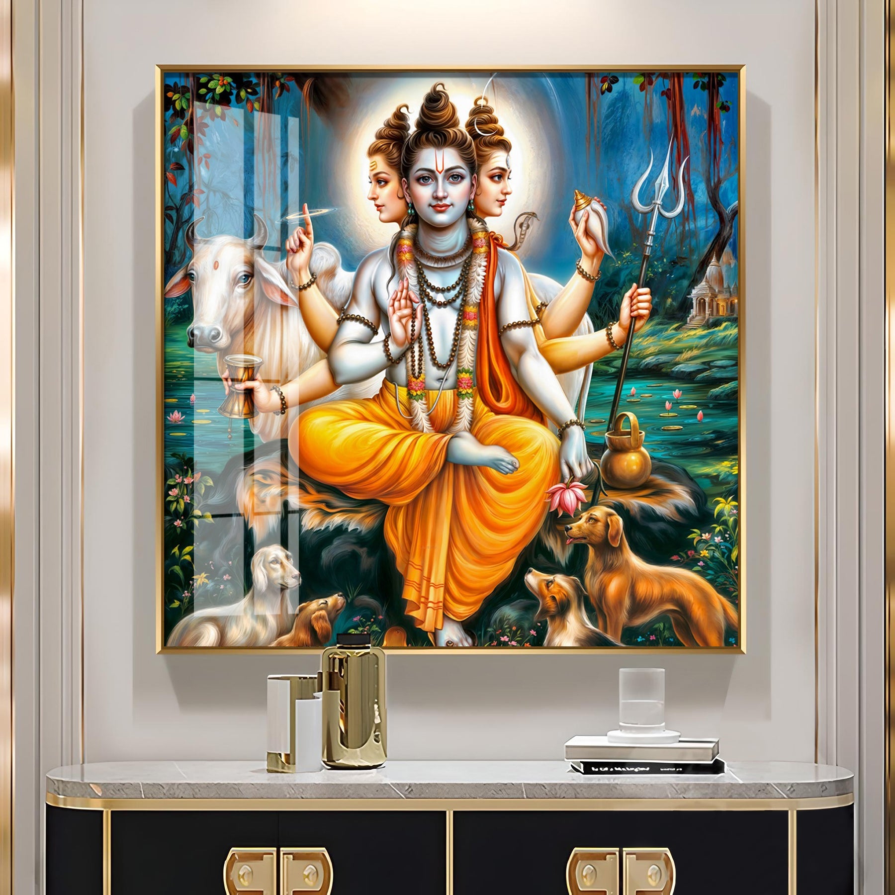 Lord Dattatreya Premium Acrylic Square Wall Art