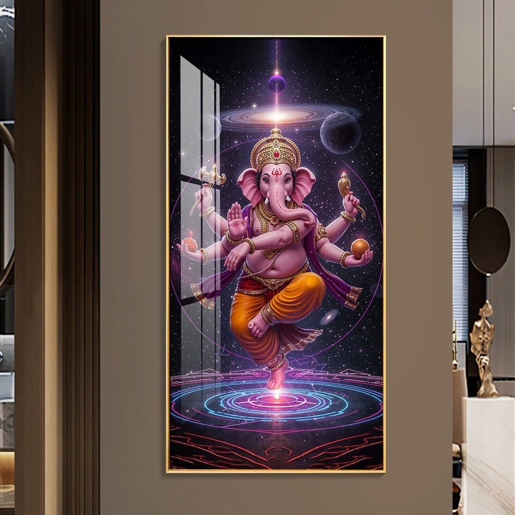 Ganesha's Celestial Embrace Premium Acrylic Vertical Wall Art