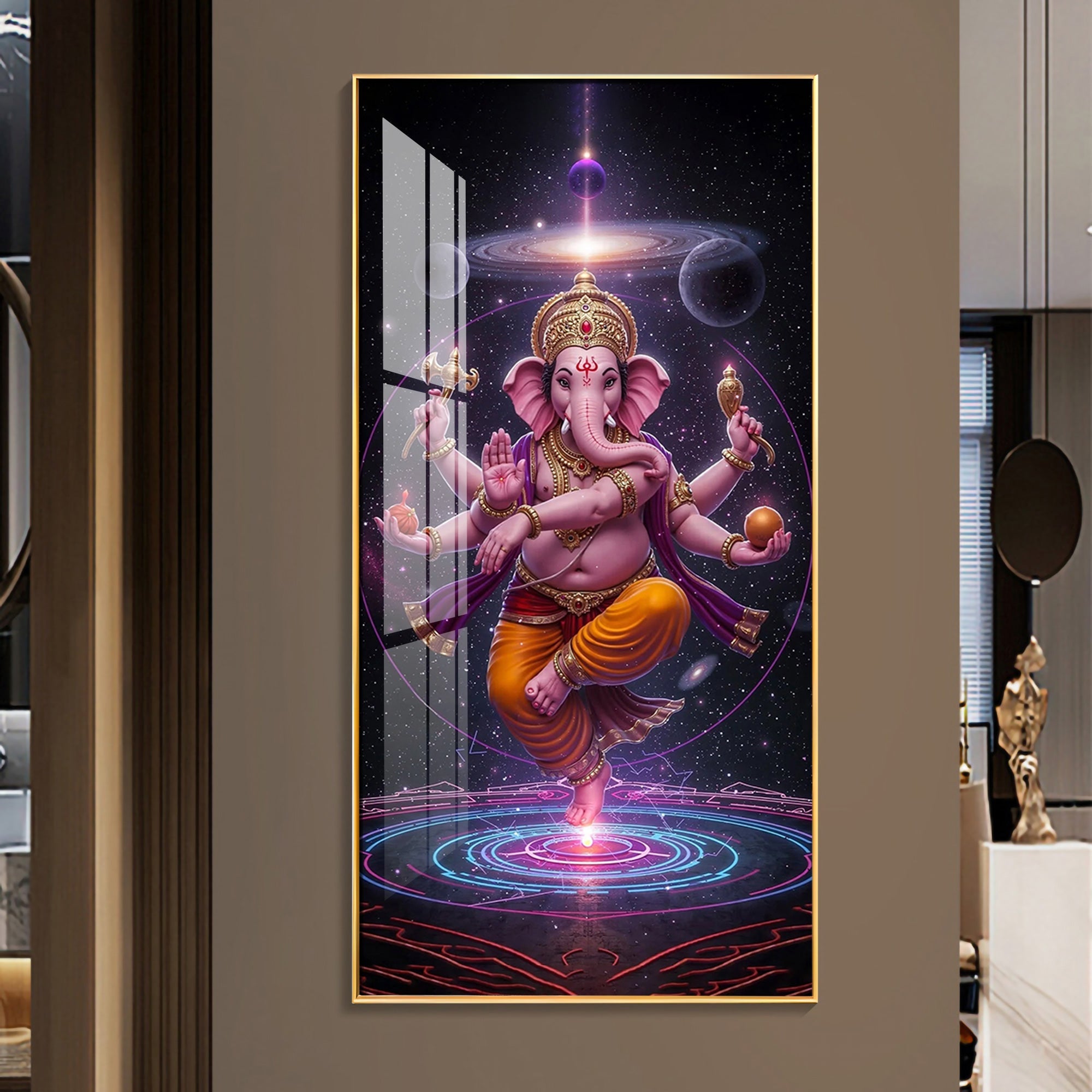 Ganesha's Celestial Embrace Premium Acrylic Vertical Wall Art