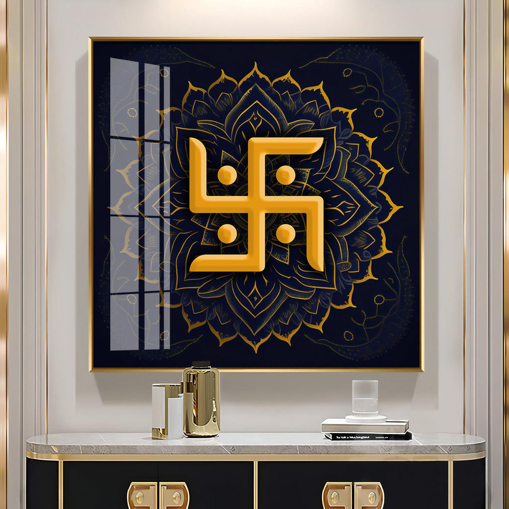 Golden Swastika Character Premium Acrylic Square Wall Art