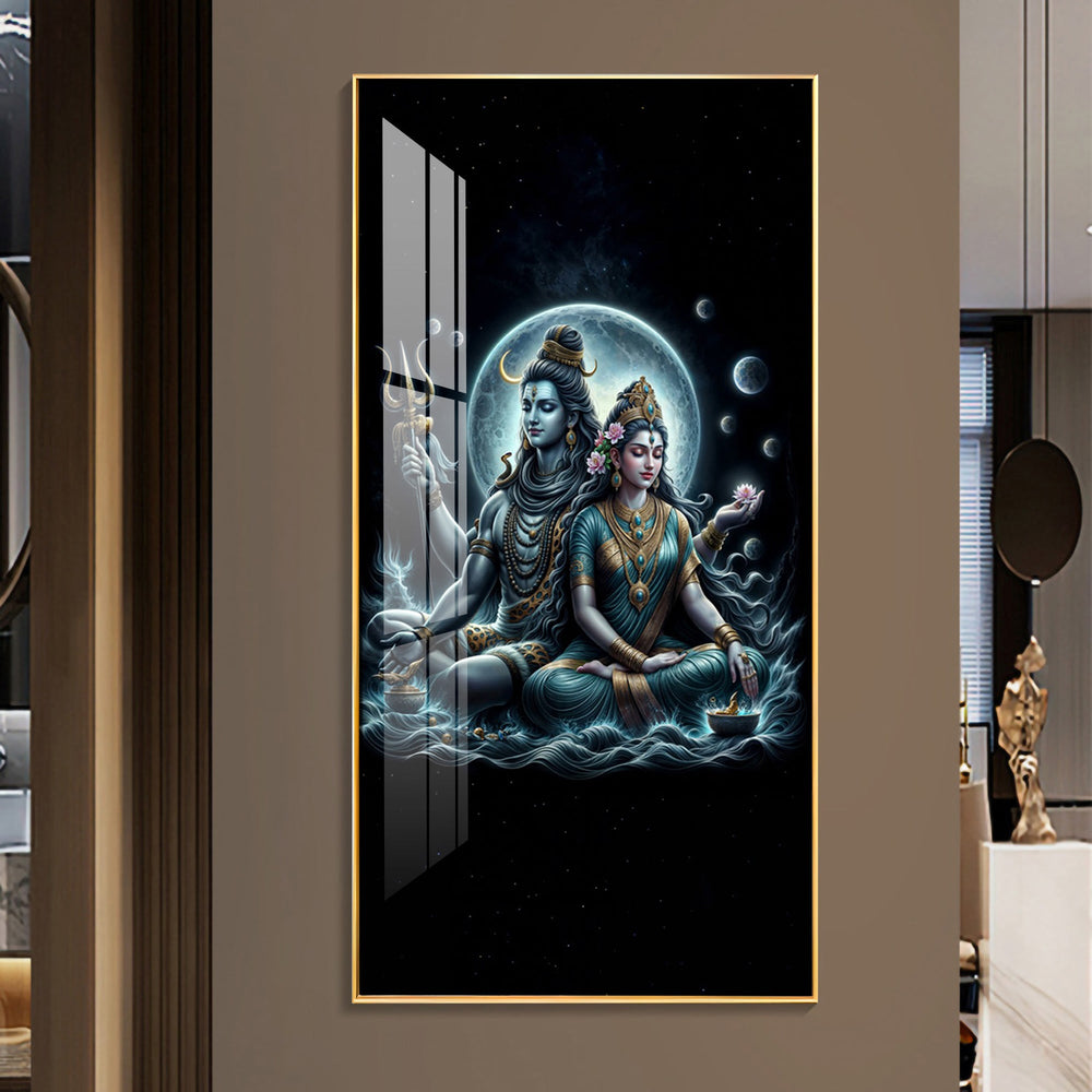 Majestic Shiva And Shakti Premium Acrylic Vertical Wall Art