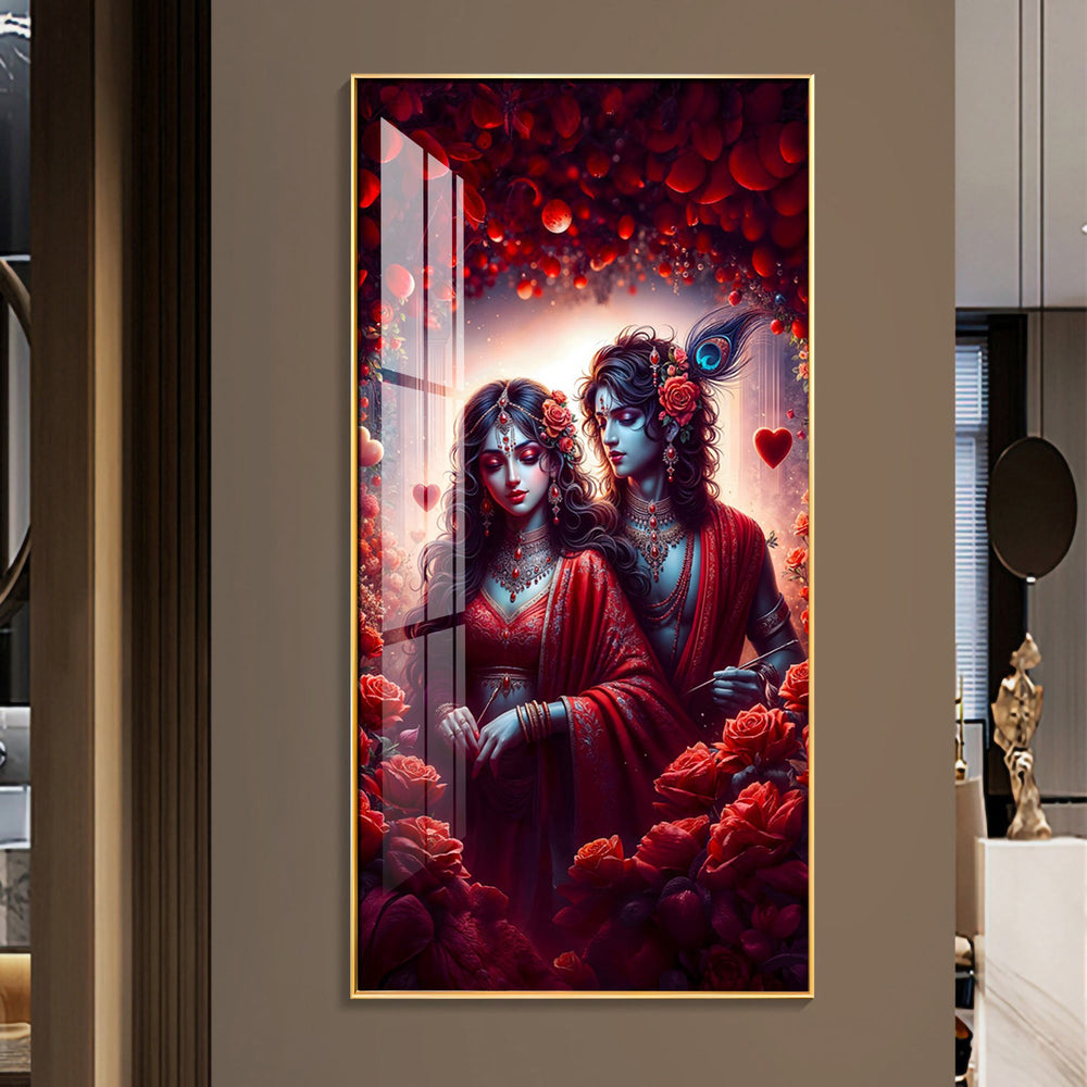 Krishna & Radha Affection Premium Acrylic Vertical Wall Art