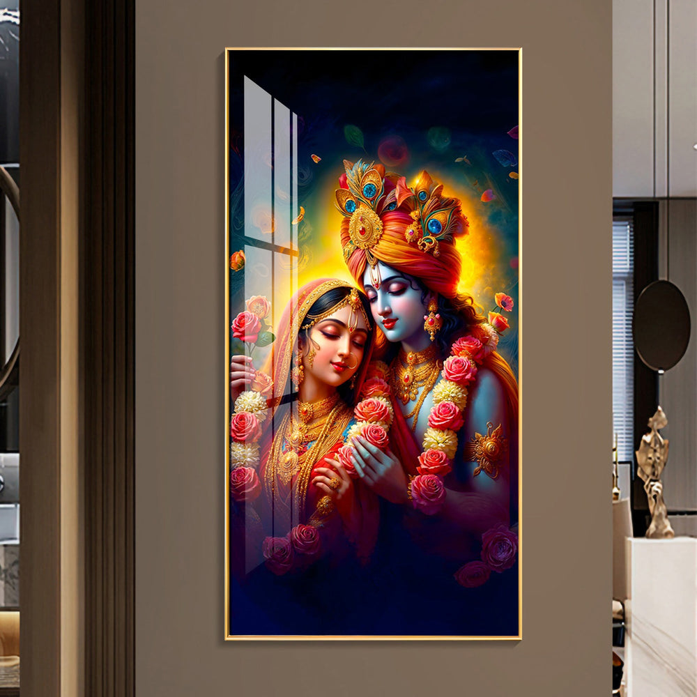 Krishna And Radha Bond Premium Acrylic Vertical Wall Art