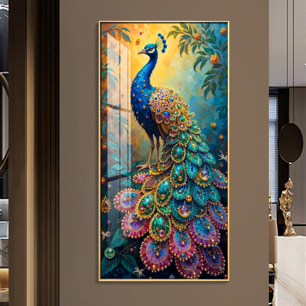 Peacock In Sunrise Premium Acrylic Vertical Wall Art