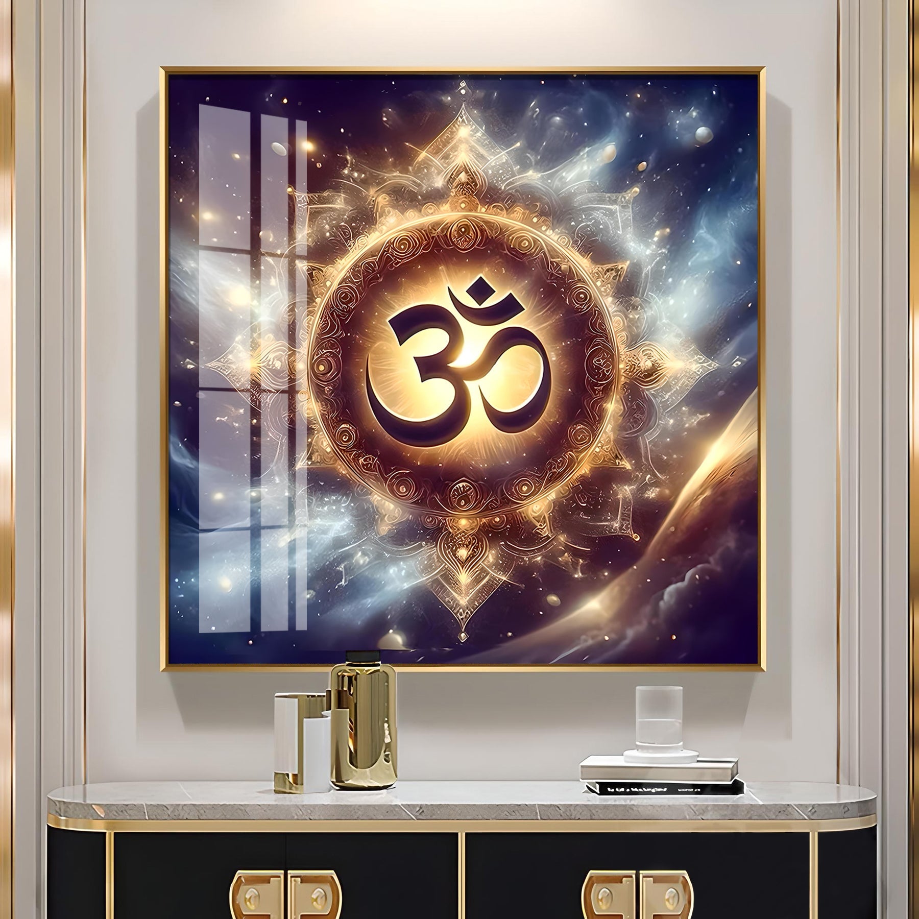 Golden Om Illumination Premium Acrylic Square Wall Art
