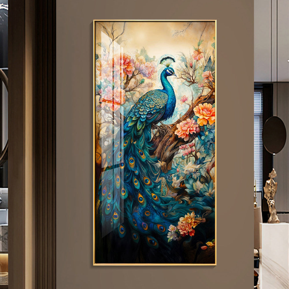 Majestic Peacock Art Premium Acrylic Vertical Wall Art