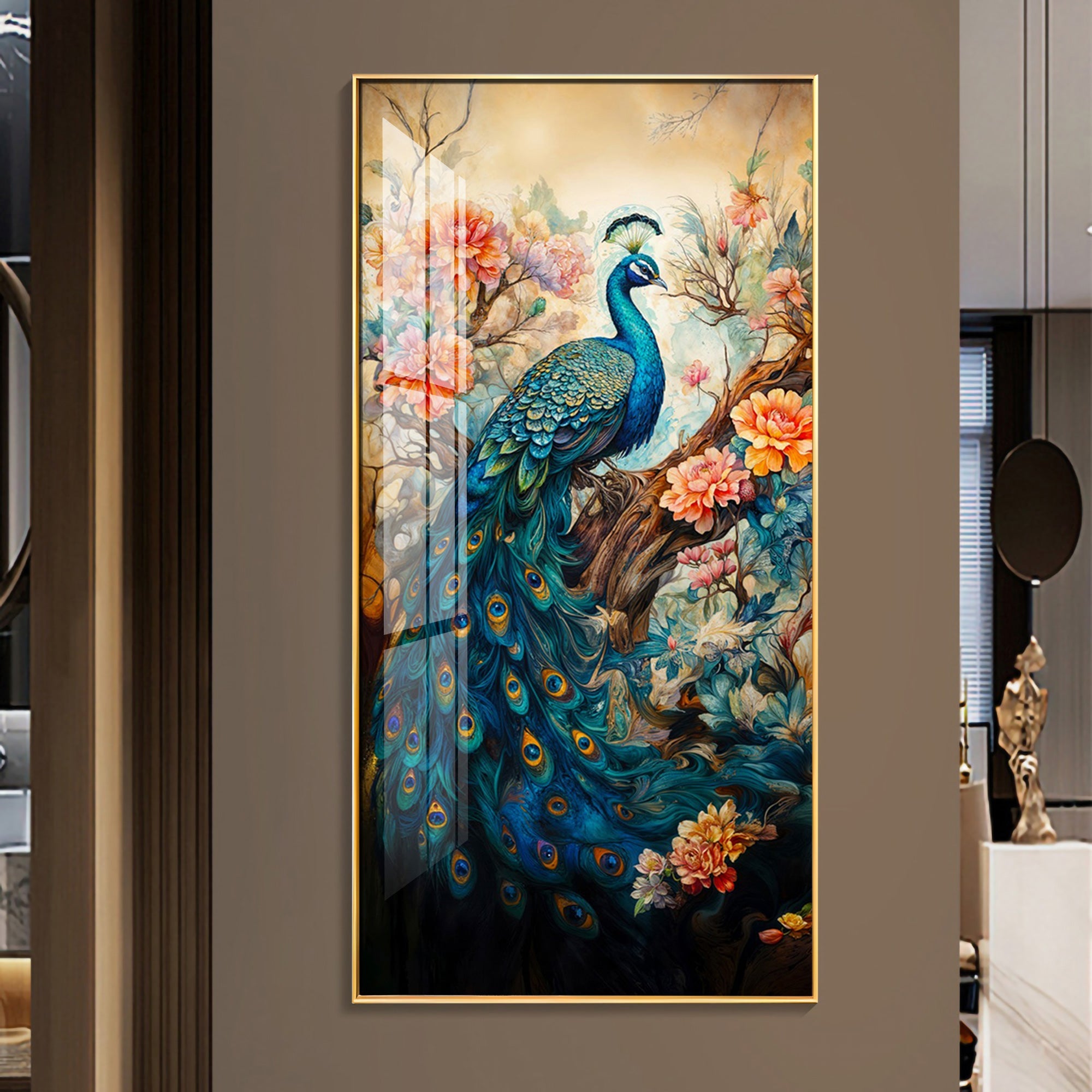 Majestic Peacock Art Premium Acrylic Vertical Wall Art