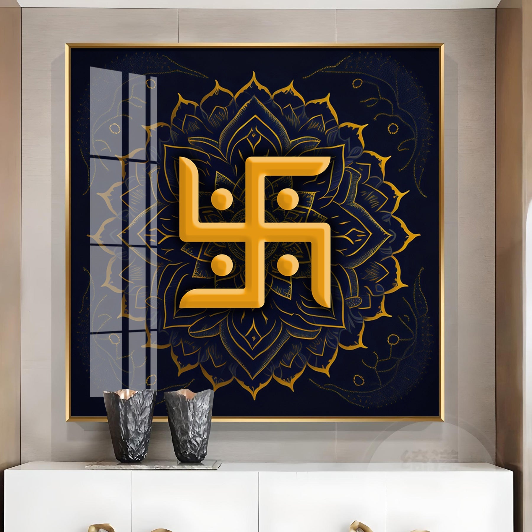 Golden Swastika Character Premium Acrylic Square Wall Art