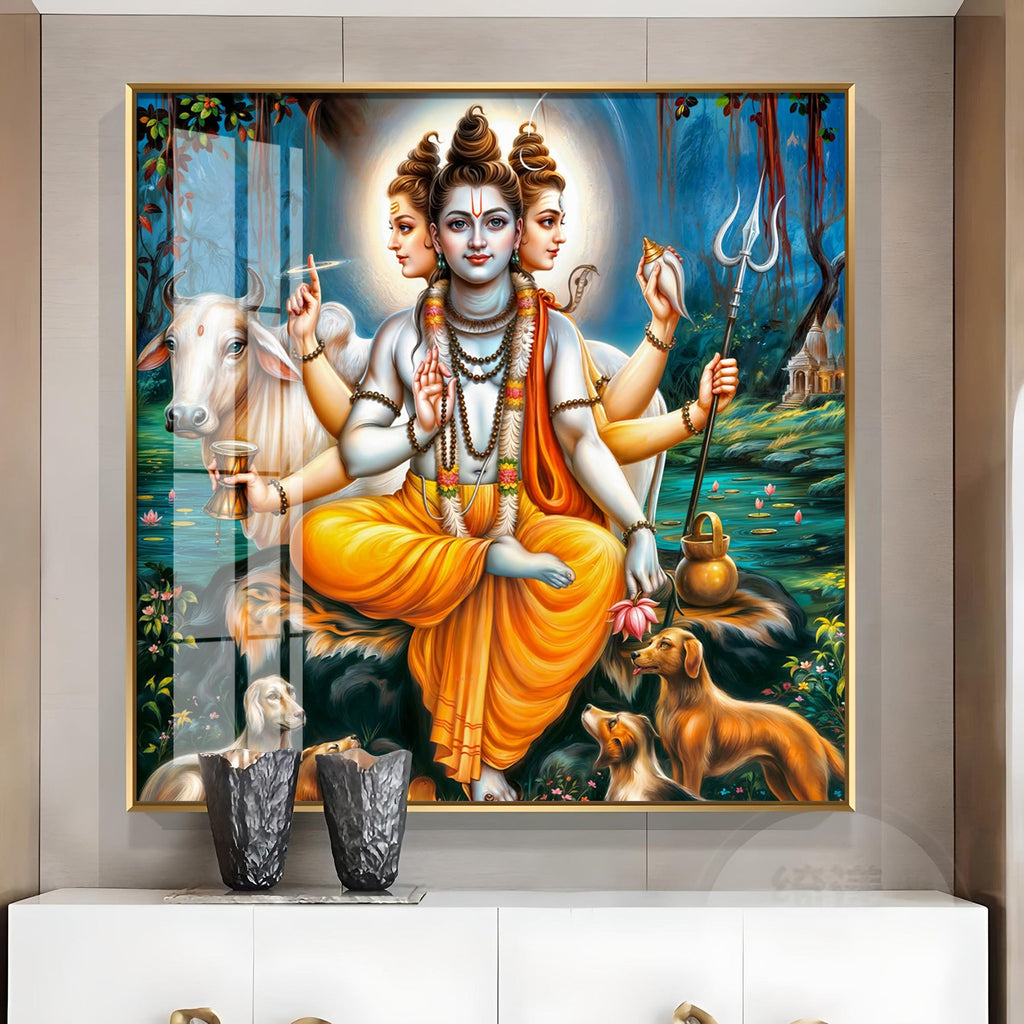 Lord Dattatreya Premium Acrylic Square Wall Art