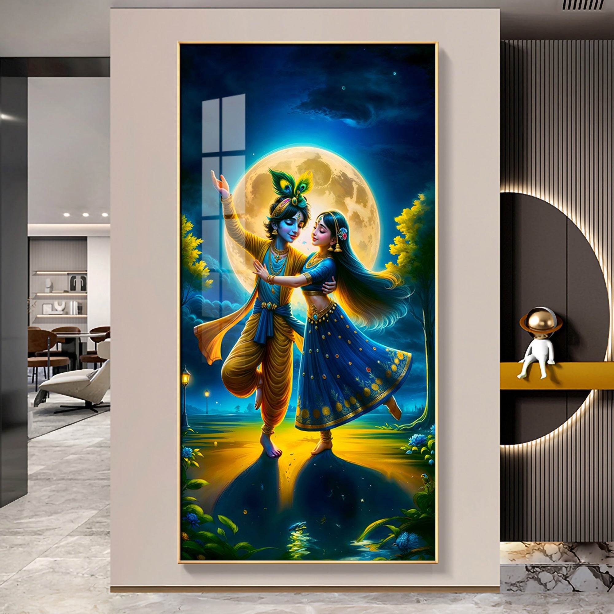 Radha Krishna Dancing Premium Acrylic Vertical Wall Art