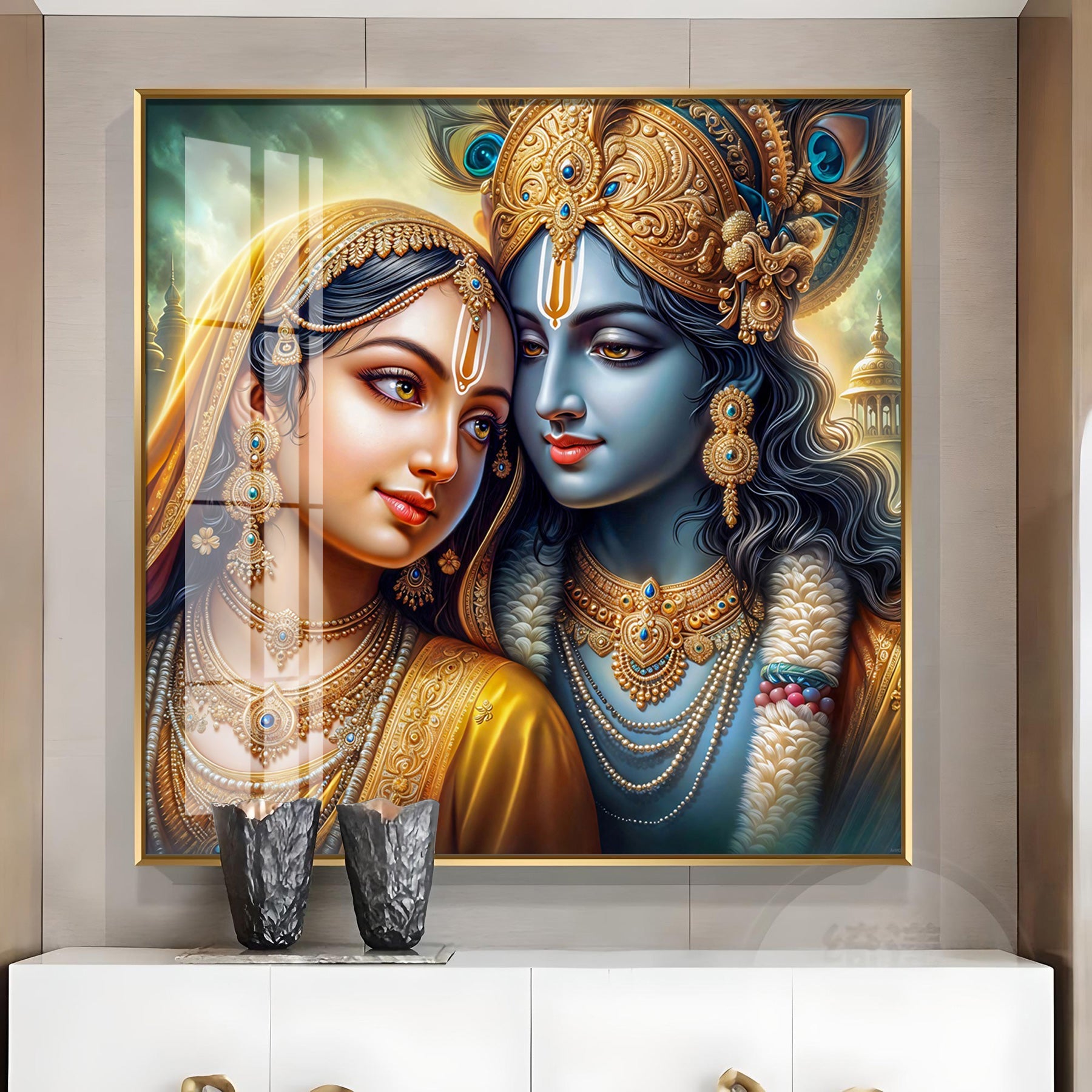 Radha And Krishna Melody Of Heart Premium Acrylic Square Wall Art