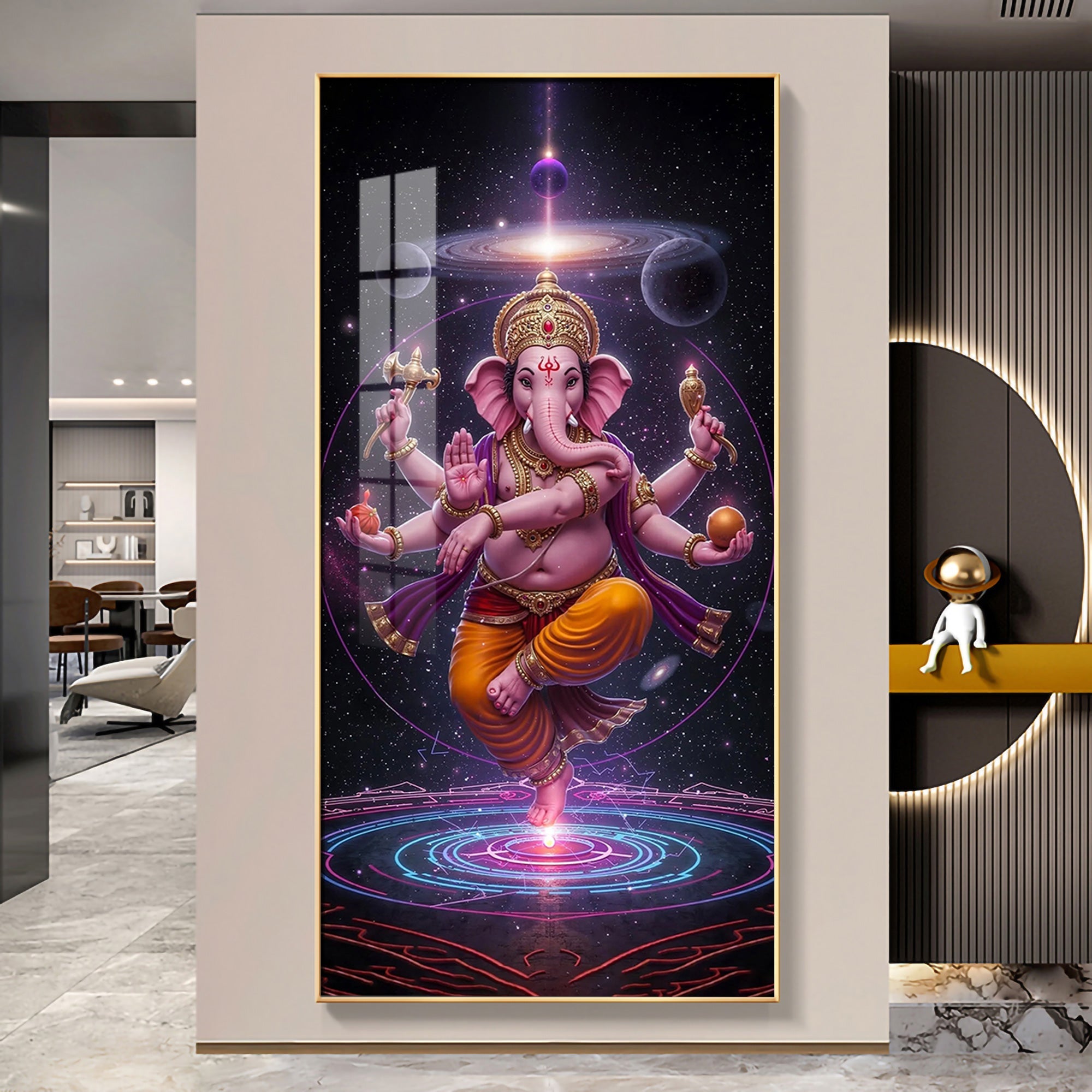Ganesha's Celestial Embrace Premium Acrylic Vertical Wall Art