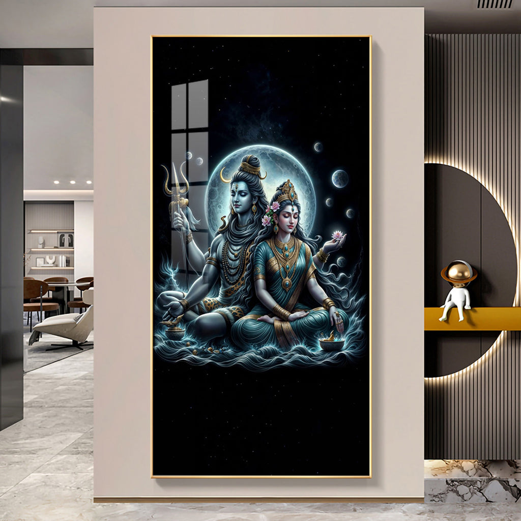 Majestic Shiva And Shakti Premium Acrylic Vertical Wall Art