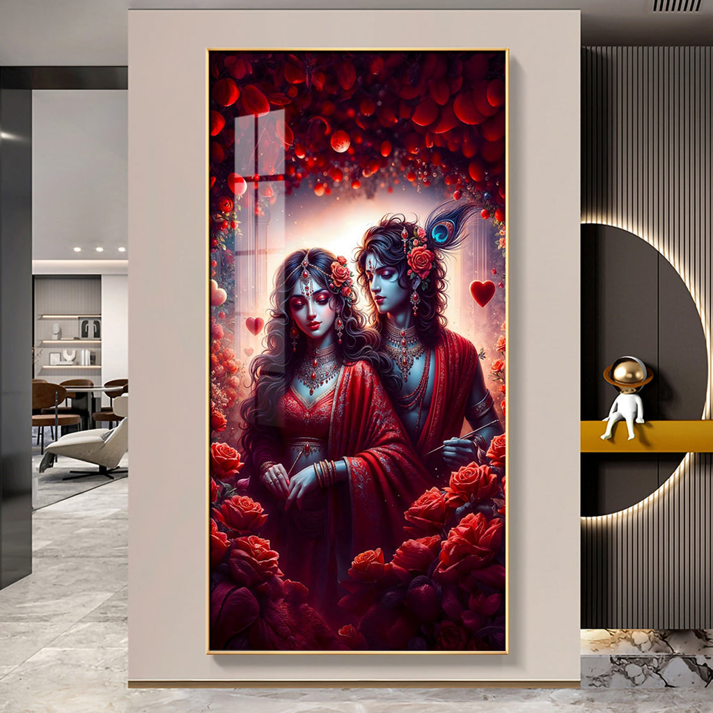 Krishna & Radha Affection Premium Acrylic Vertical Wall Art