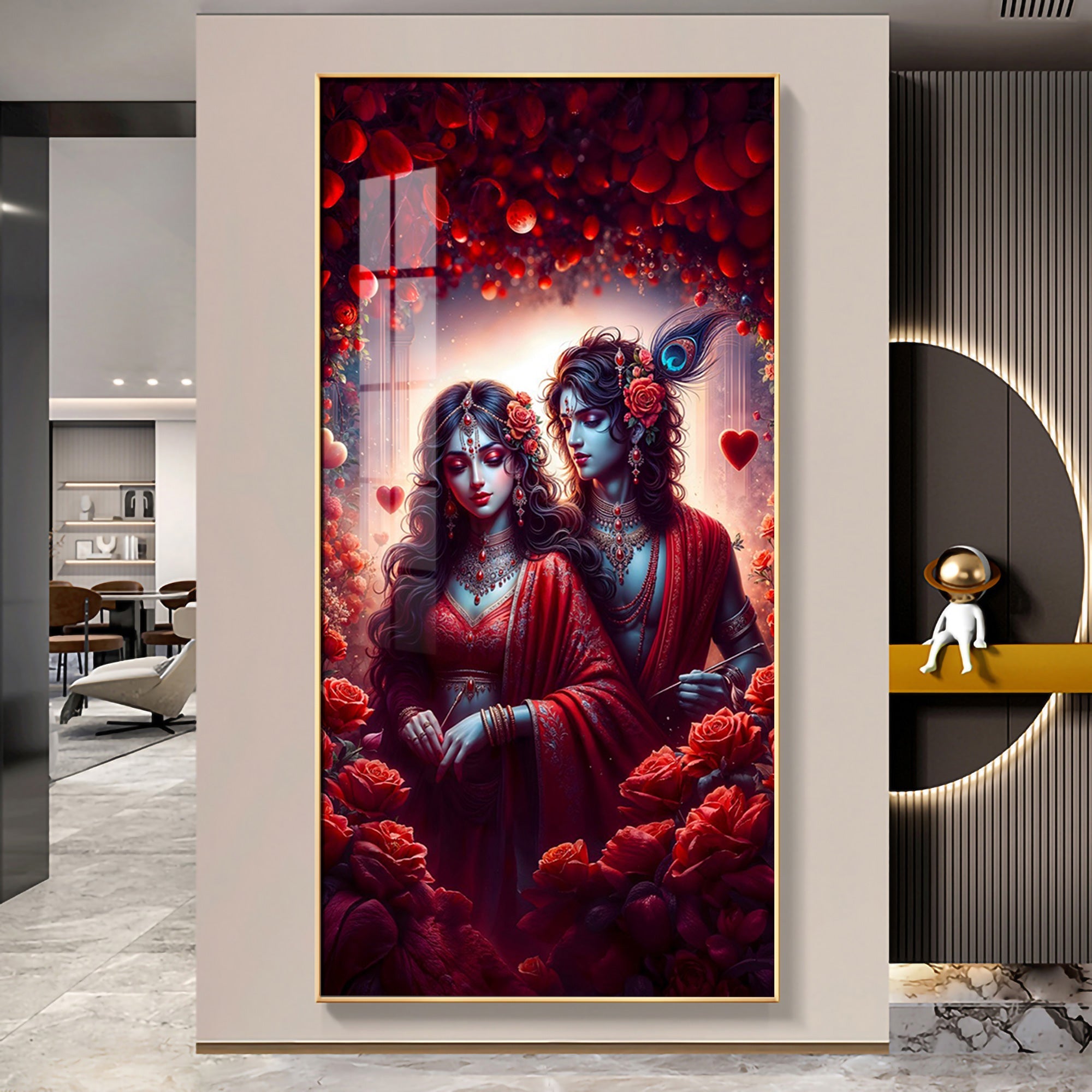 Krishna & Radha Affection Premium Acrylic Vertical Wall Art