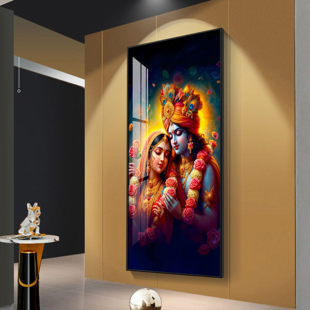 Krishna And Radha Bond Premium Acrylic Vertical Wall Art